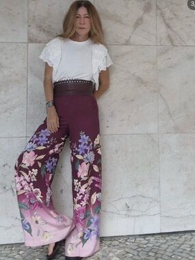 ZARA FLORAL PRINT WIDE-LEG TROUSERS XS